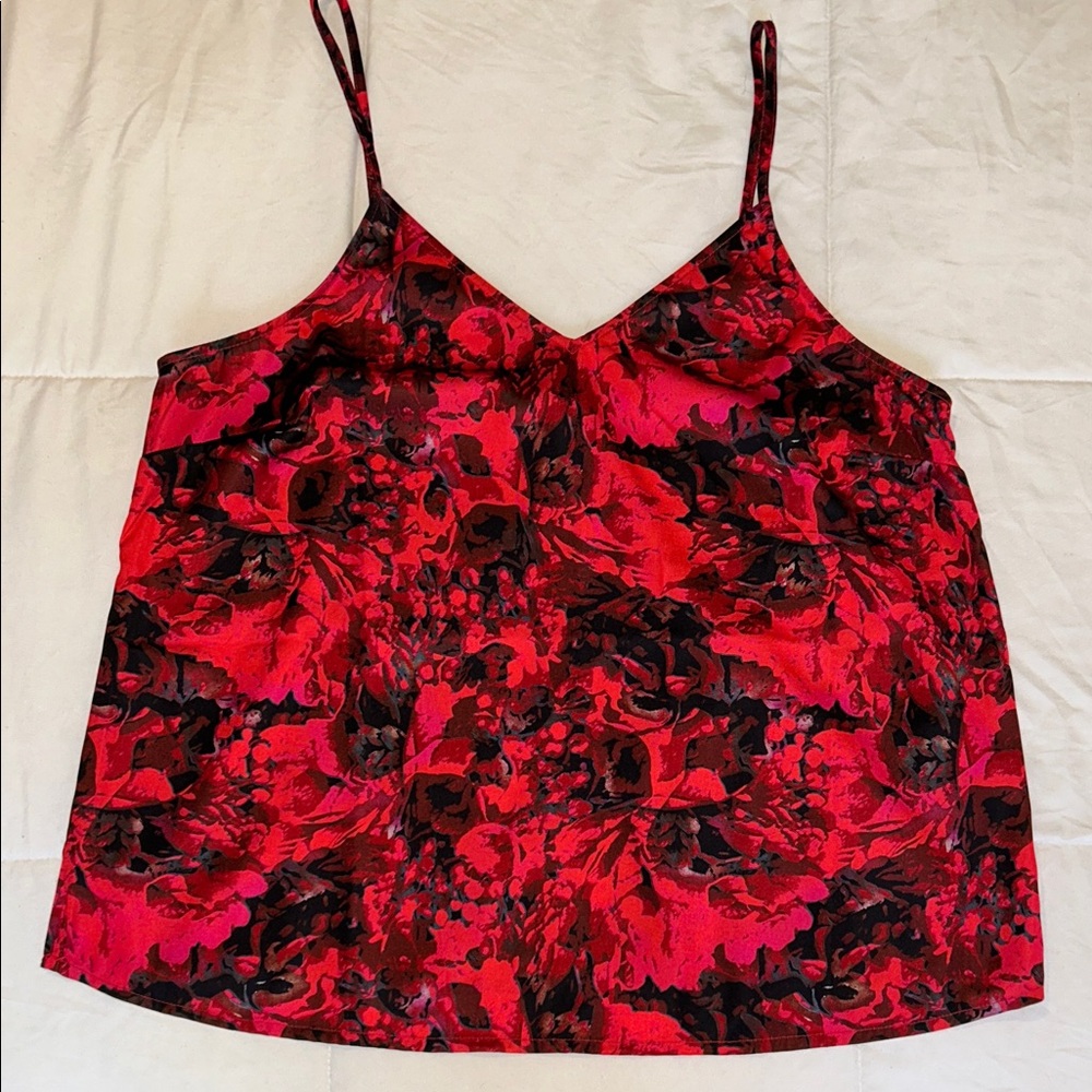 Halogen Silky Red Black Floral Camisol Tank Medium